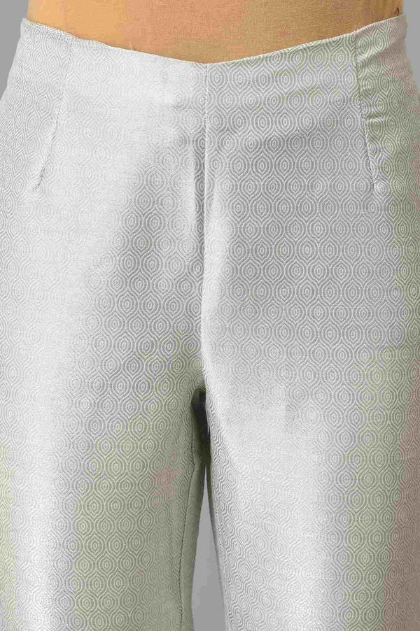 Peach Shantung Embroidered kurta With Silver Slim Pants And Kota Dupatta