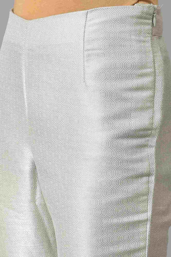 Lavender Shantung Embroidered kurta With Silver Slim Pants And Kota Dupatta