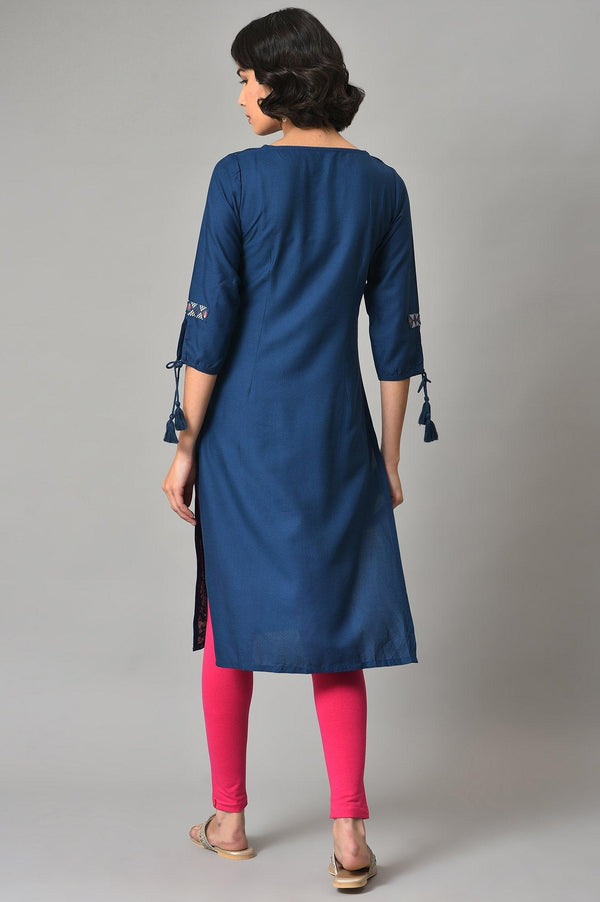 Blue Printed kurta With Pink Tights