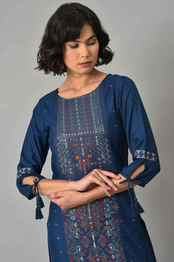 Blue Printed kurta With Pink Tights