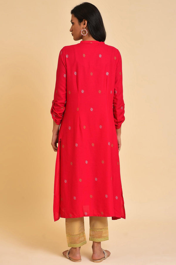 Red Embroidered Festive Kurta And Pants Set