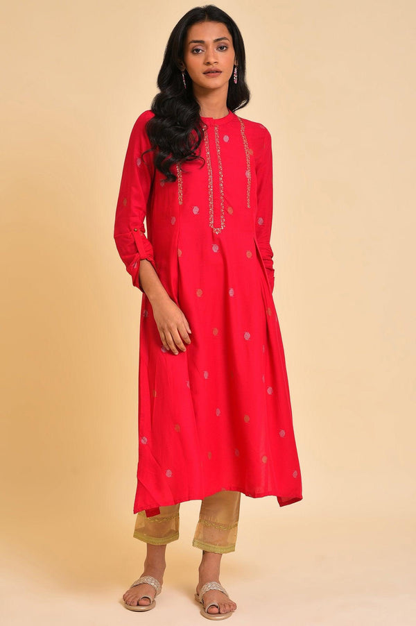 Red Embroidered Festive Kurta And Pants Set