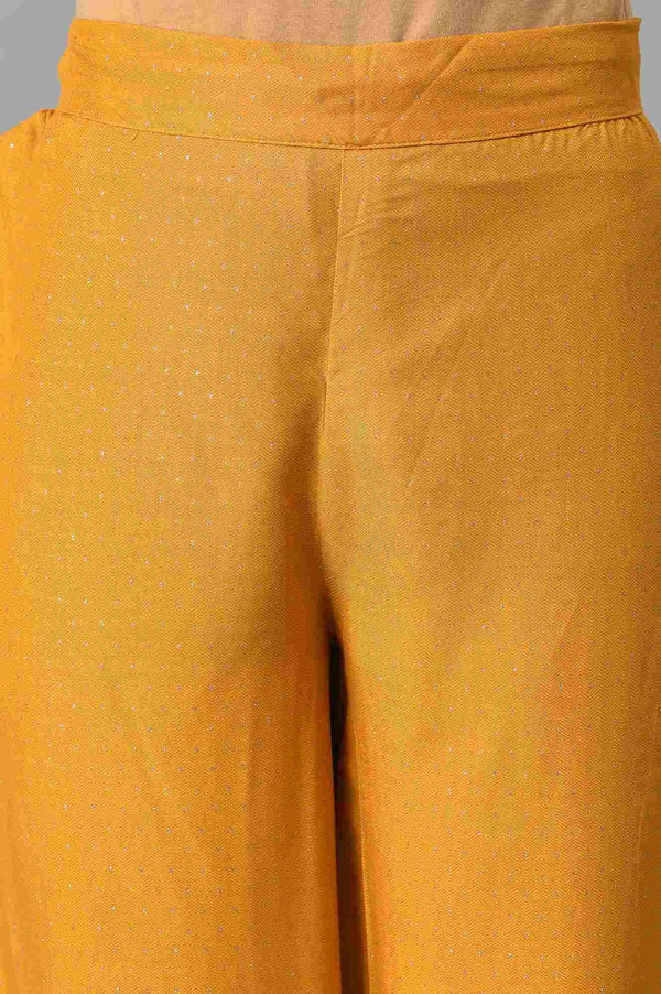 Dark Yellow A-Line Embroidered kurta With Parallel Pants And Jacquard Dupatta