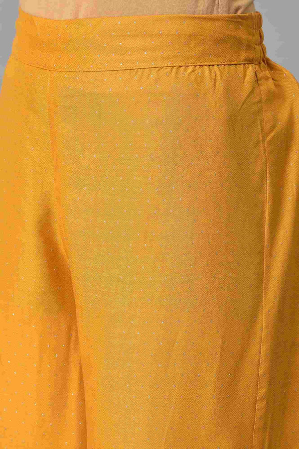 Dark Yellow A-Line Embroidered kurta With Parallel Pants And Jacquard Dupatta