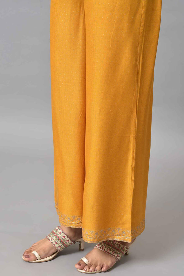 Dark Yellow A-Line Embroidered kurta With Parallel Pants And Jacquard Dupatta