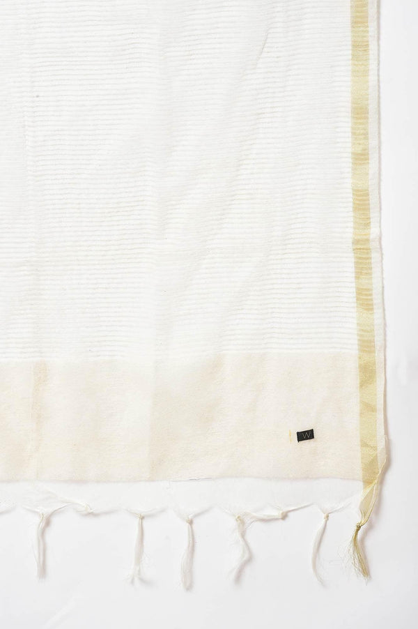 Dark Yellow A-Line Embroidered kurta With Parallel Pants And Jacquard Dupatta