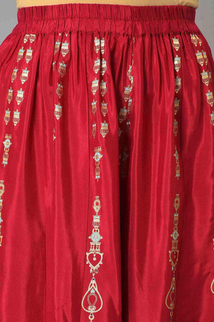 Red Embroidered Festive kurta With Culottes And Mesh Dupatta - wforwoman