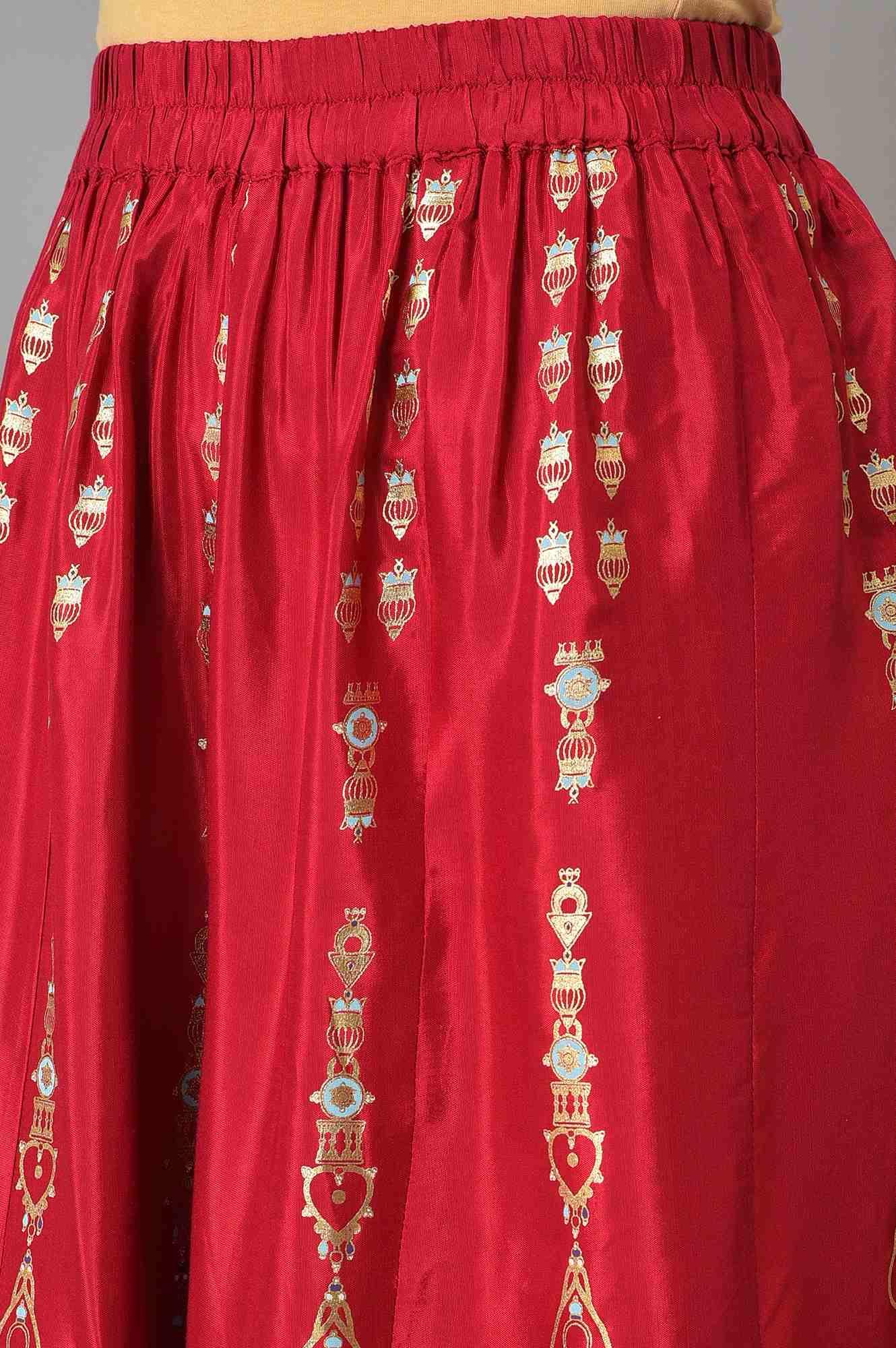 Red Embroidered Festive kurta With Culottes And Mesh Dupatta - wforwoman