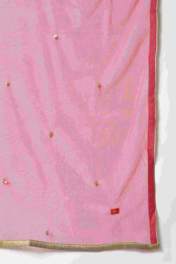 Red Embroidered Festive kurta With Culottes And Mesh Dupatta