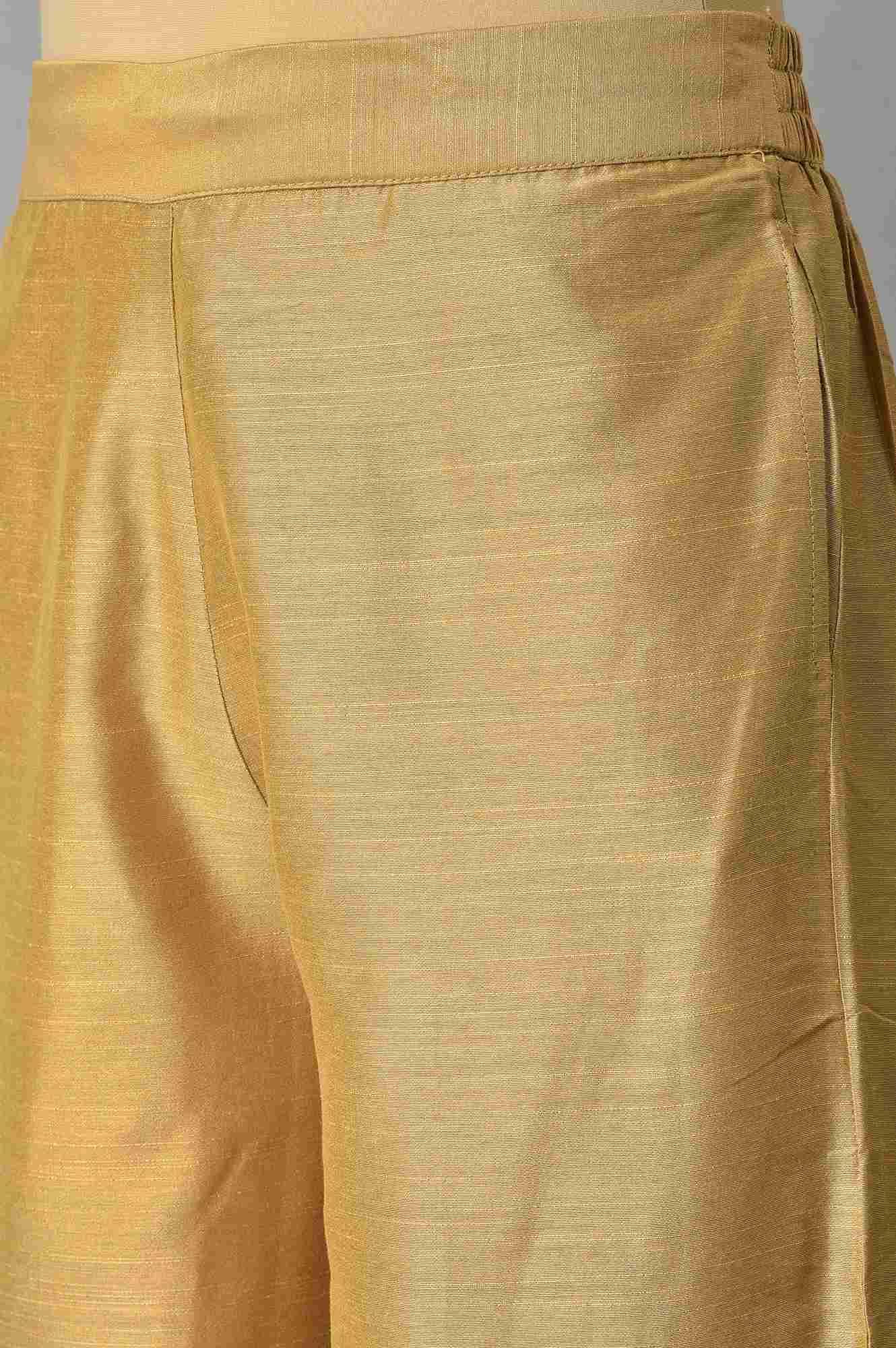 Navy Blue Embroidered kurta With Golden Parallel Pants - wforwoman