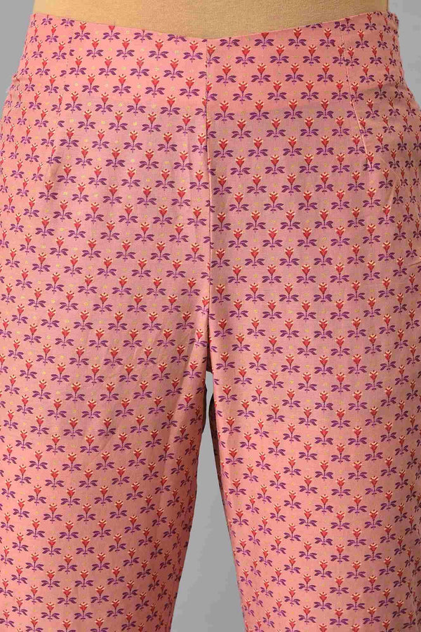 Dark Purple Floral Button Down Dress With Printed Slim Pants