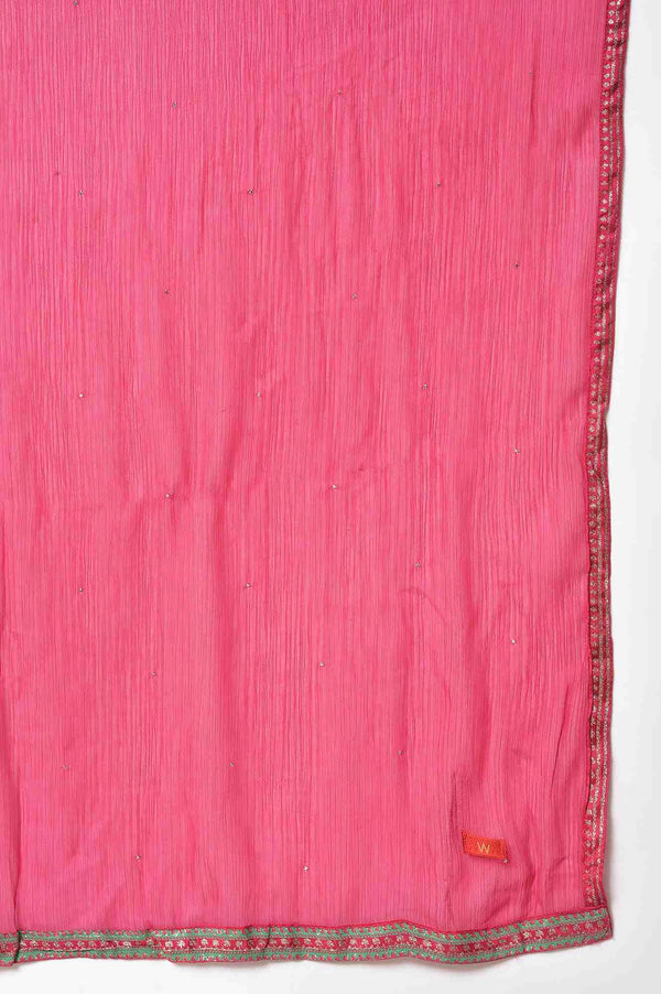 Blue Printed Round Neck kurta With Pink Tights And Dupatta