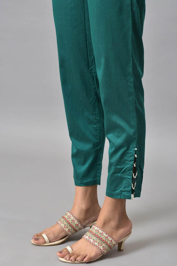 Dark Pink Boat Neck Embroidered kurta With Green Slim Pants And Printed Dupatta