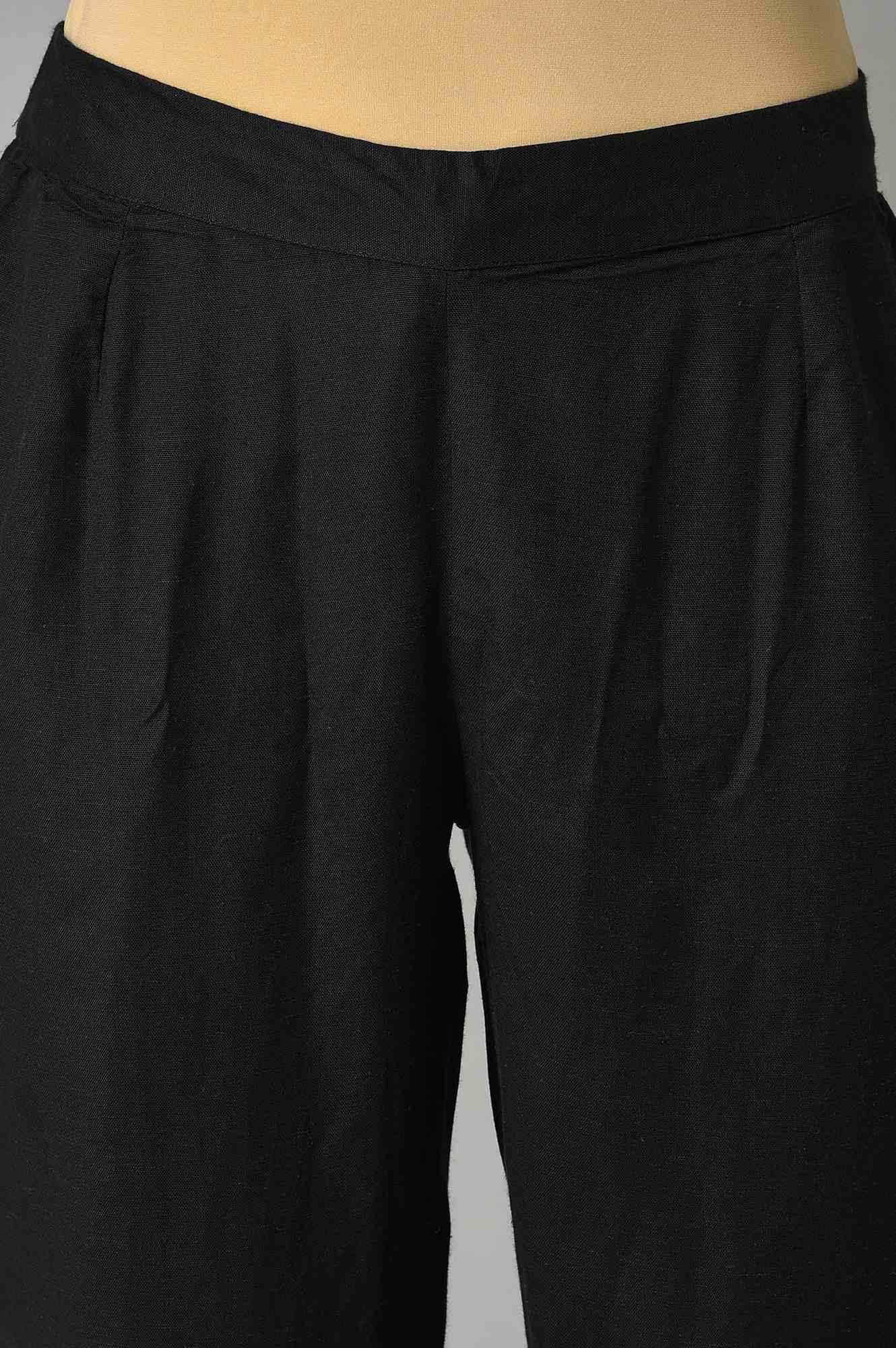 Red Printed Mandarin Collar kurta With Black Straight Pants - wforwoman