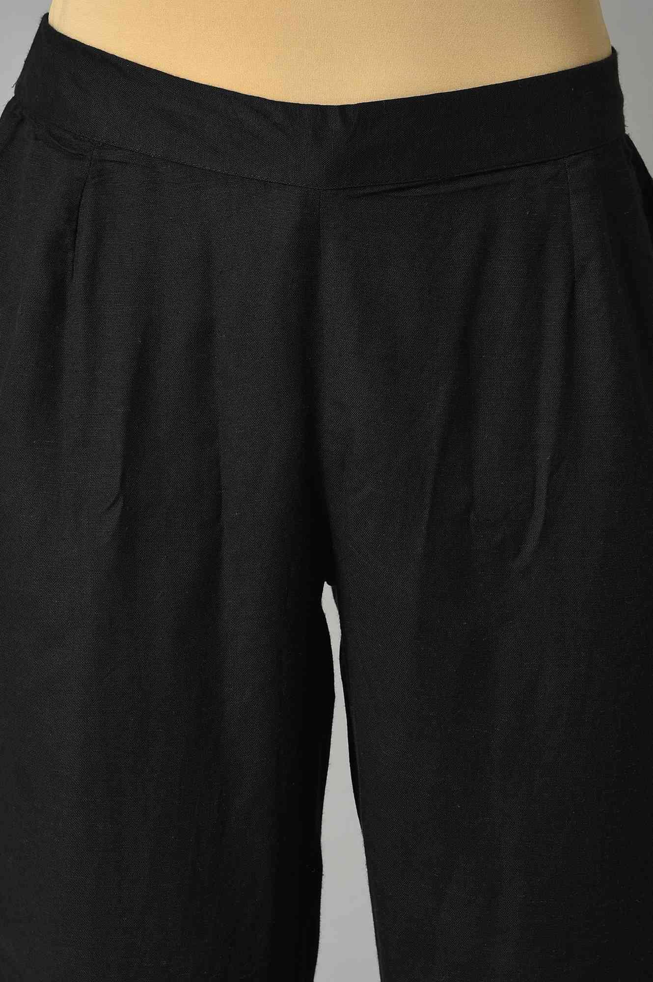 Black A-Line Box Pleated kurta With Straight Pants - wforwoman