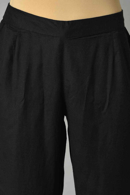 Black A-Line Box Pleated kurta With Straight Pants - wforwoman