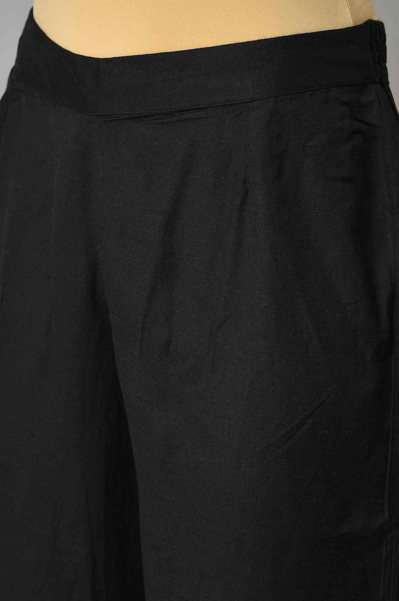 Black A-Line Box Pleated kurta With Straight Pants - wforwoman