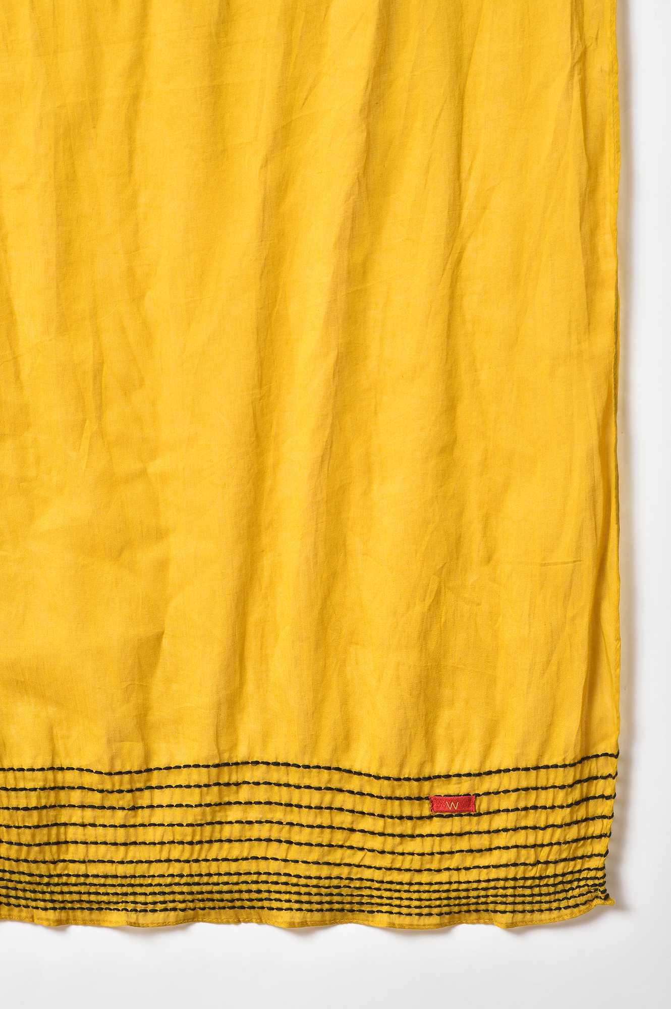 Ecru Printed Shirt kurta With Yellow Straight Pants - wforwoman