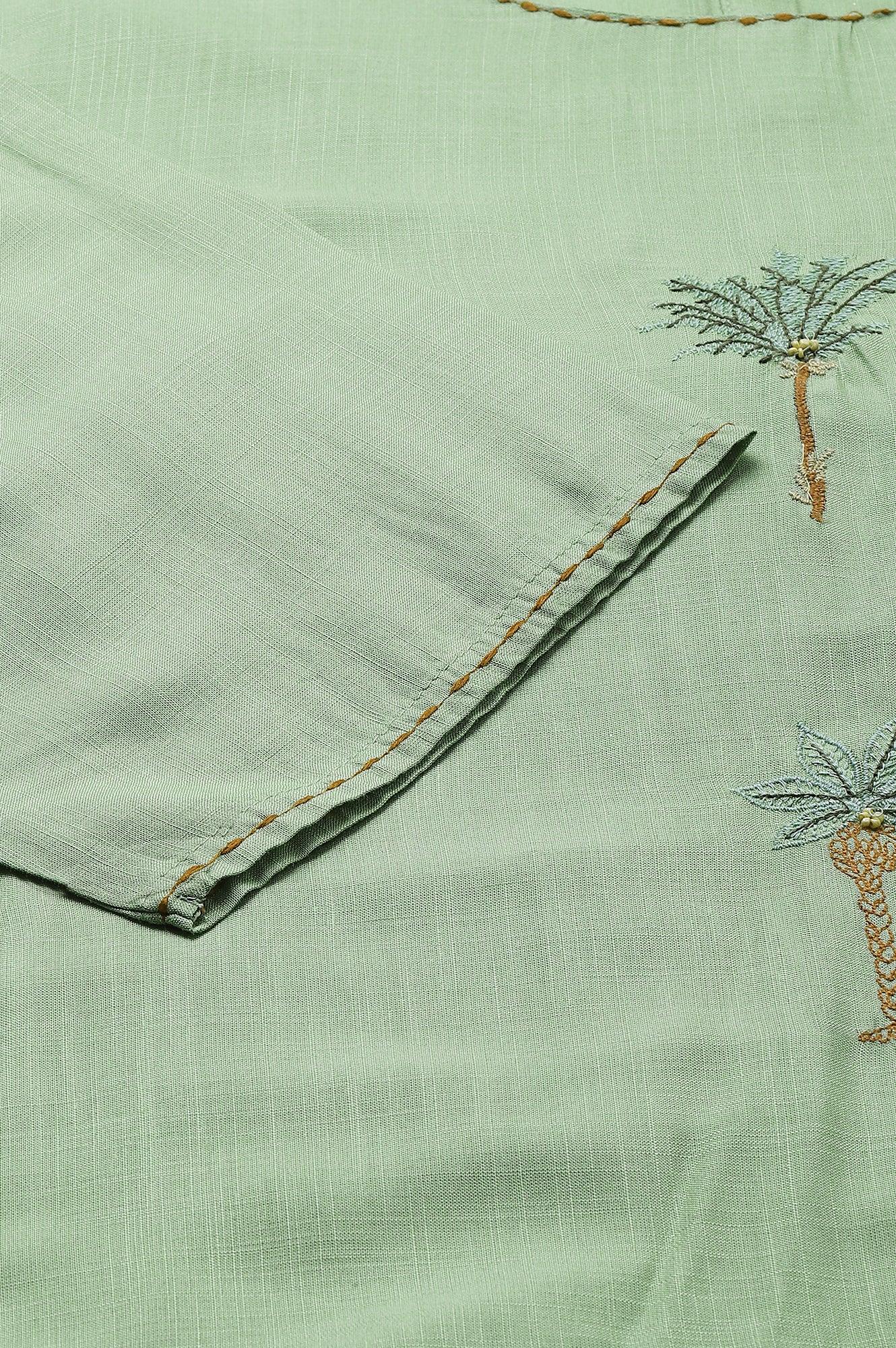 Light Green Plus Size Embroidered kurta With Printed Parallel Pants And Dupatta - wforwoman