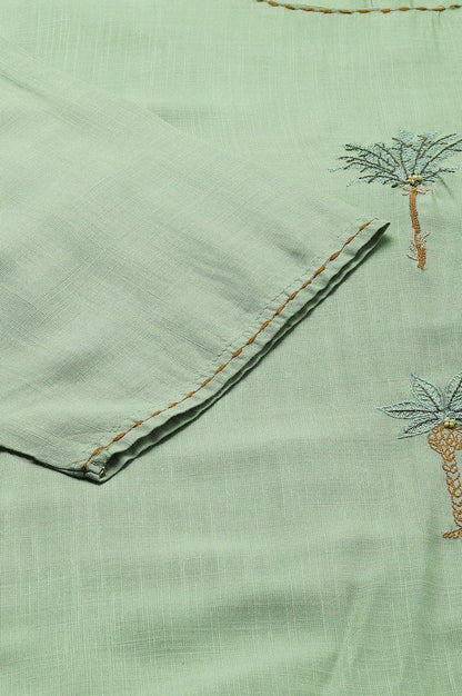 Light Green Plus Size Embroidered kurta With Printed Parallel Pants And Dupatta - wforwoman