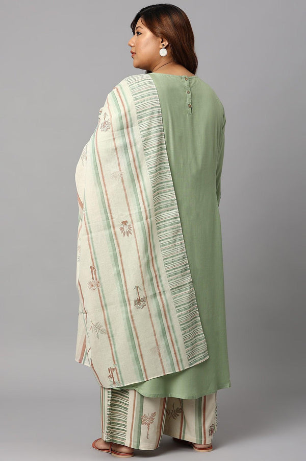 Light Green Plus Size Embroidered kurta With Printed Parallel Pants And Dupatta