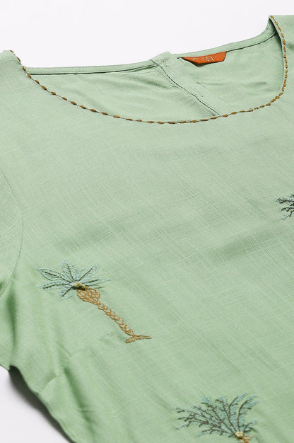 Light Green Plus Size Embroidered kurta With Printed Parallel Pants And Dupatta - wforwoman
