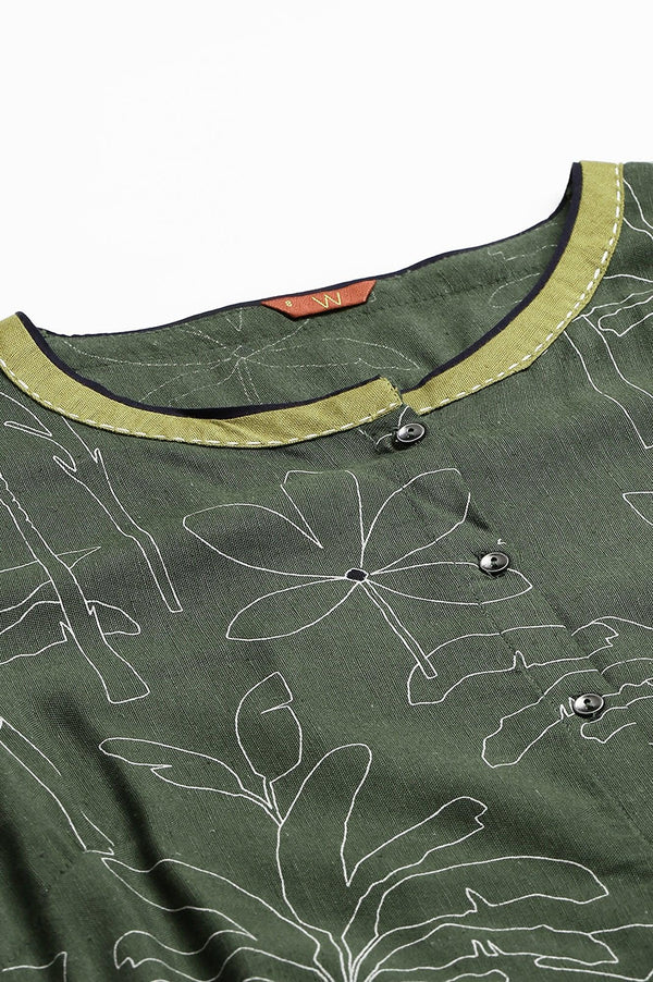 Dark Green A-Line Kurta with Straight Pants