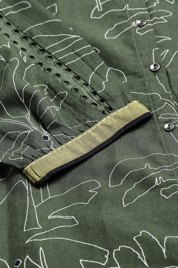 Dark Green A-Line Kurta with Straight Pants