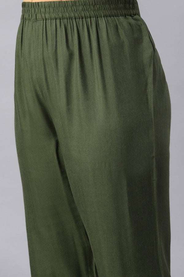 Dark Green Plus Size Landscape Print kurta With Pants