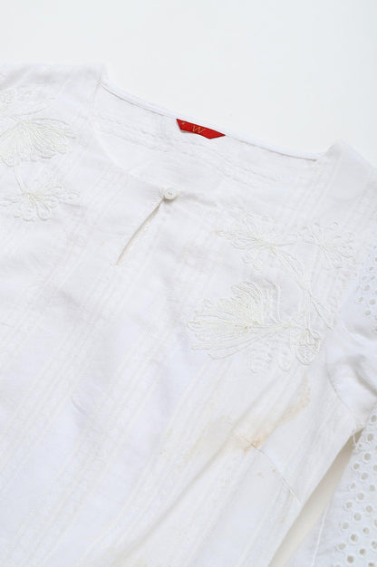 Ecru Textured Schiffli kurta With Pants Set - wforwoman