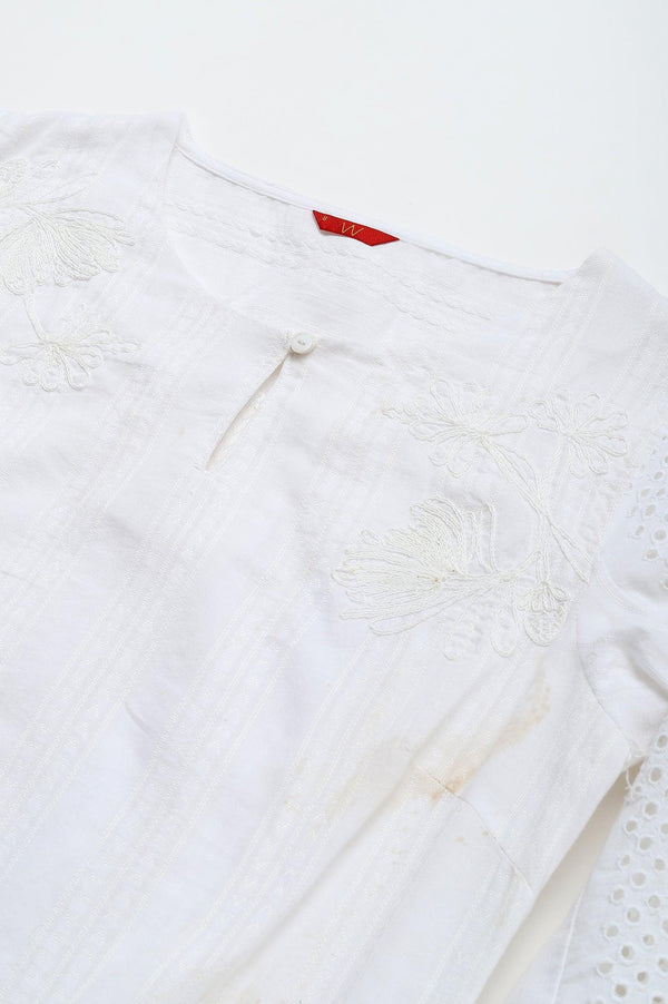 Ecru Textured Schiffli kurta With Pants Set