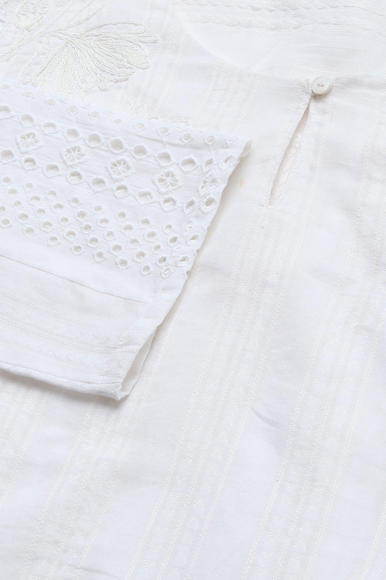 Ecru Textured Schiffli kurta With Pants Set - wforwoman