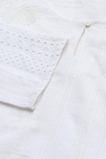 Ecru Textured Schiffli kurta With Pants Set - wforwoman