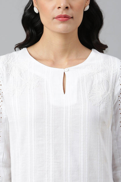 Ecru Textured Schiffli kurta With Pants Set - wforwoman