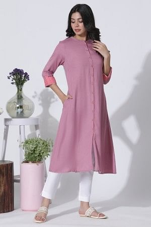 Pink Flared Kurta With Printed Back And Pants Set - 6