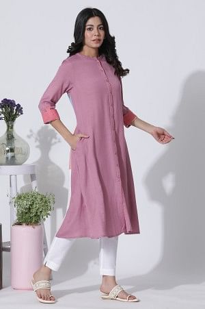 Pink Flared Kurta With Printed Back And Pants Set