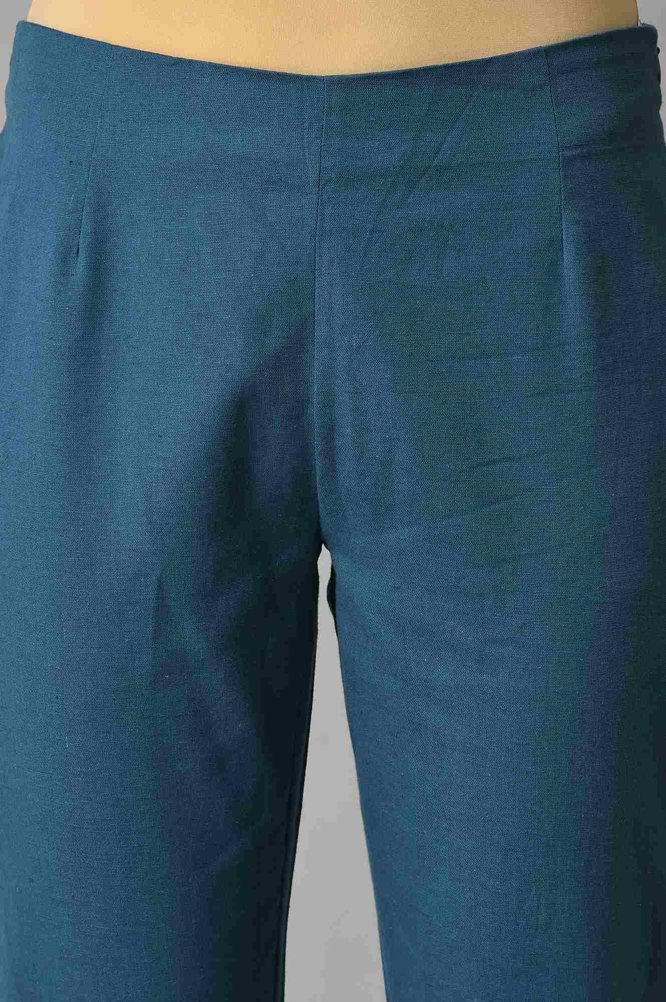 Bright Multi-Coloured A-Line kurta With Blue Slim Pants - wforwoman