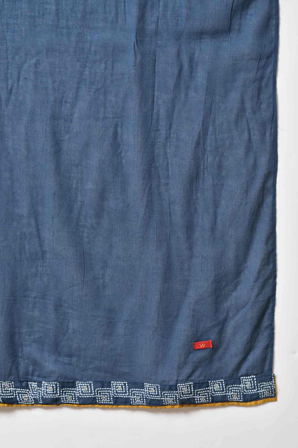 Blue Embroidered kurta With Ecru Tights And Blue Dupatta