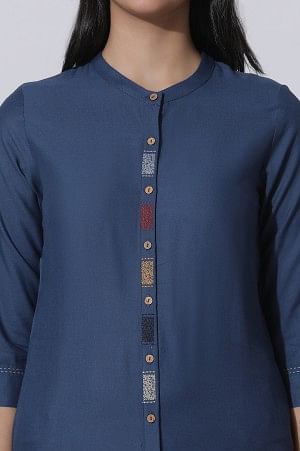 Blue & Grey Colour Block Kurta And Pants Set