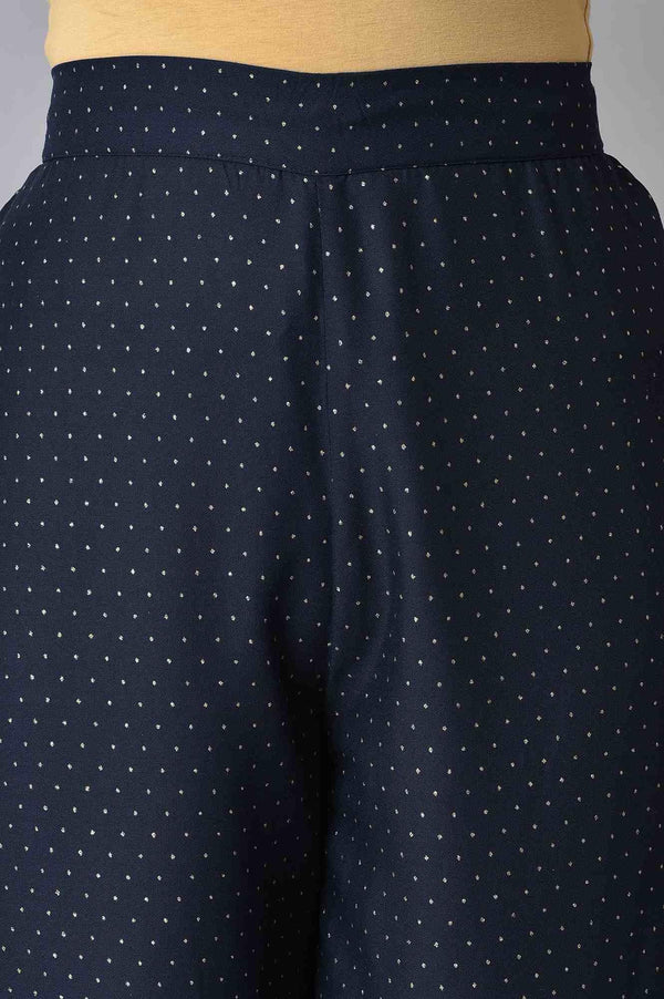 Navy Blue Printed kurta With Parallel Pants And Pink Chiffon Dupatta