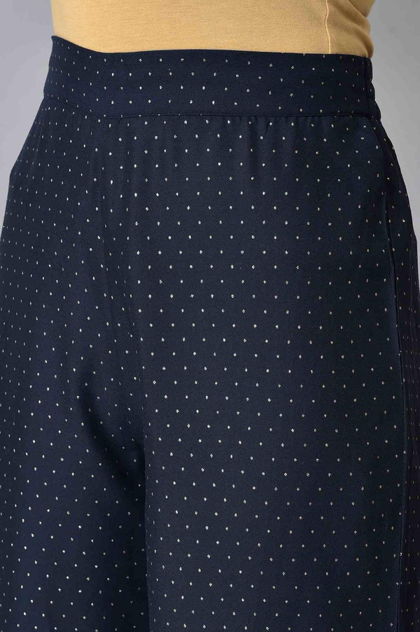 Navy Blue Printed kurta With Parallel Pants And Pink Chiffon Dupatta