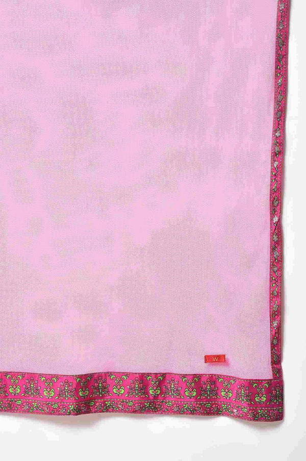 Navy Blue Printed kurta With Parallel Pants And Pink Chiffon Dupatta