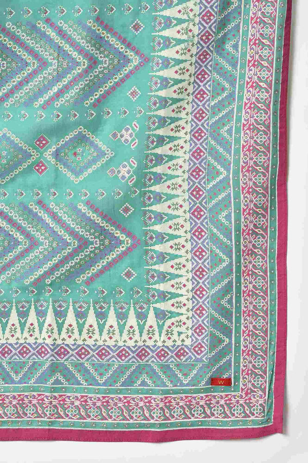 Green Embroidered Shantung kurta With Printed Parallel Pants And Dupatta