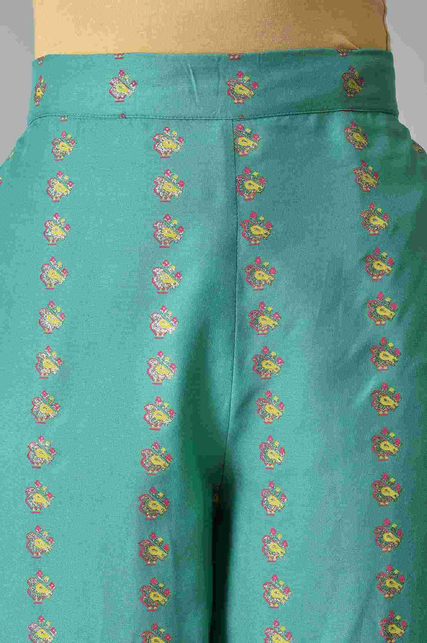 Green Embroidered kurta With Parallel Pants And Ecru Printed Dupatta