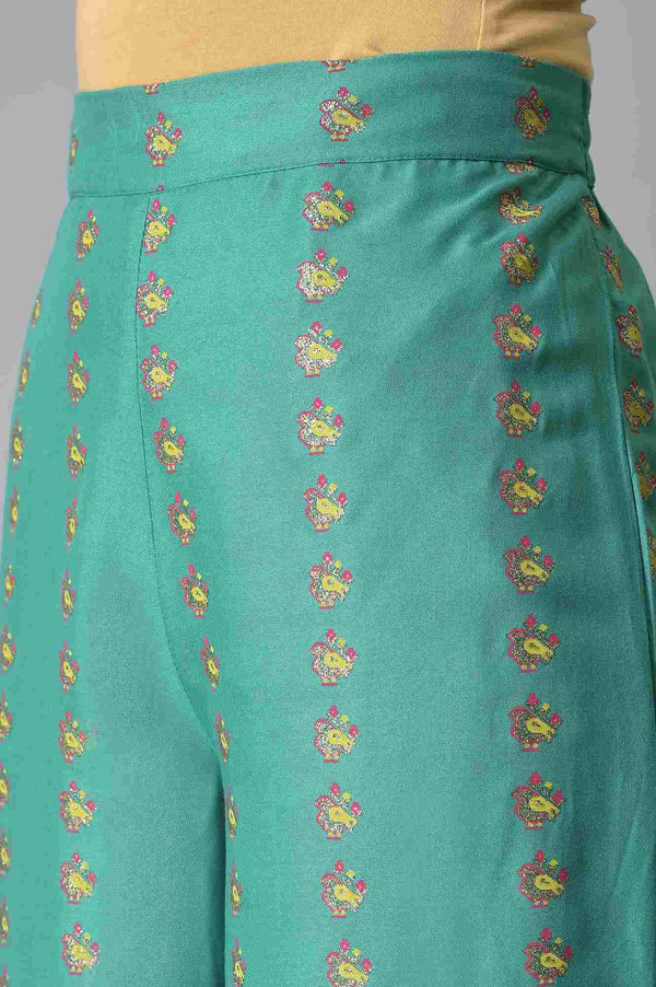 Green Embroidered kurta With Parallel Pants And Ecru Printed Dupatta