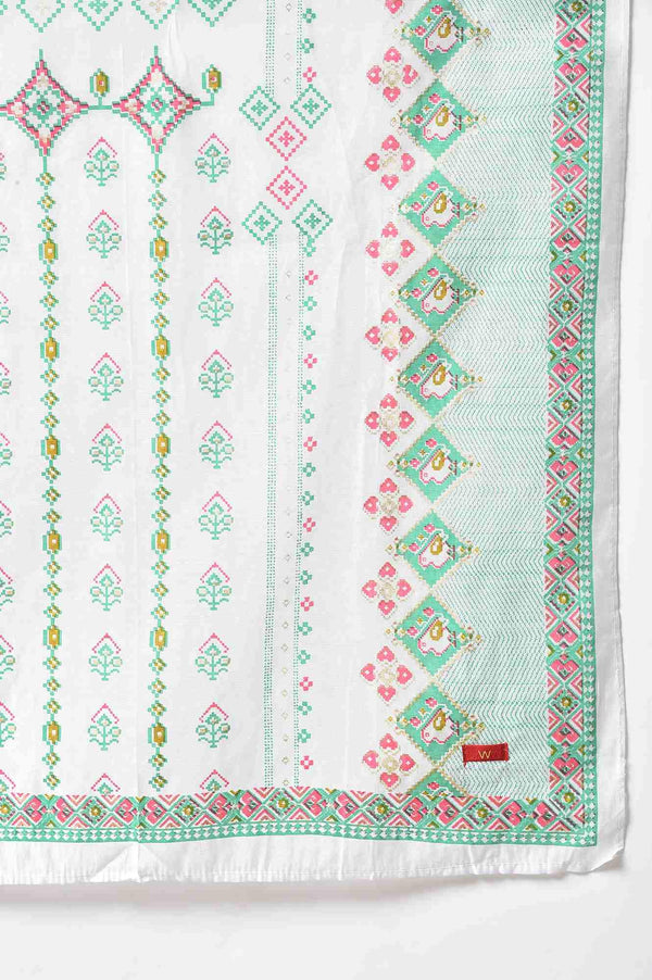 Green Embroidered kurta With Parallel Pants And Ecru Printed Dupatta