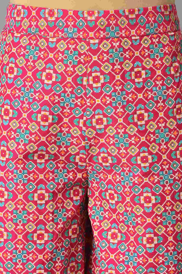 Pink Embroidered kurta With Printed Parallel Pants And Light Blue Mesh Dupatta