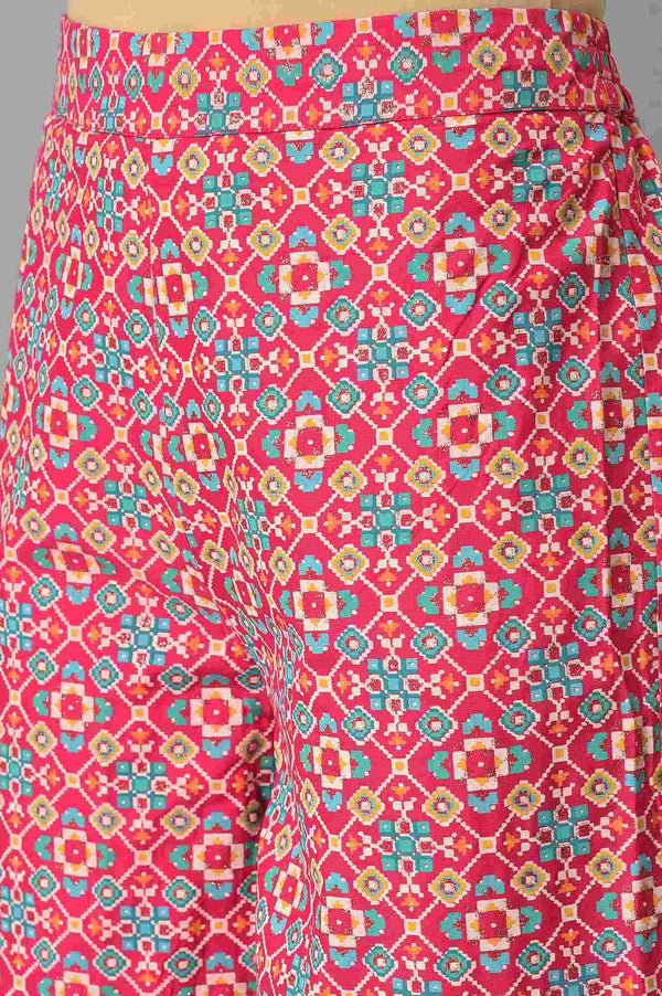 Pink Embroidered kurta With Printed Parallel Pants And Light Blue Mesh Dupatta
