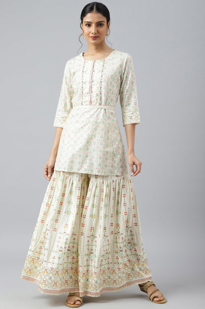 Ecru Festive Short kurta And Sharara Set - wforwoman