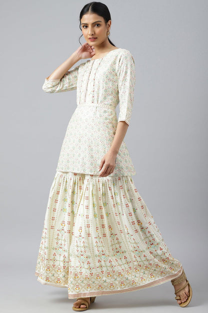 Ecru Festive Short kurta And Sharara Set - wforwoman